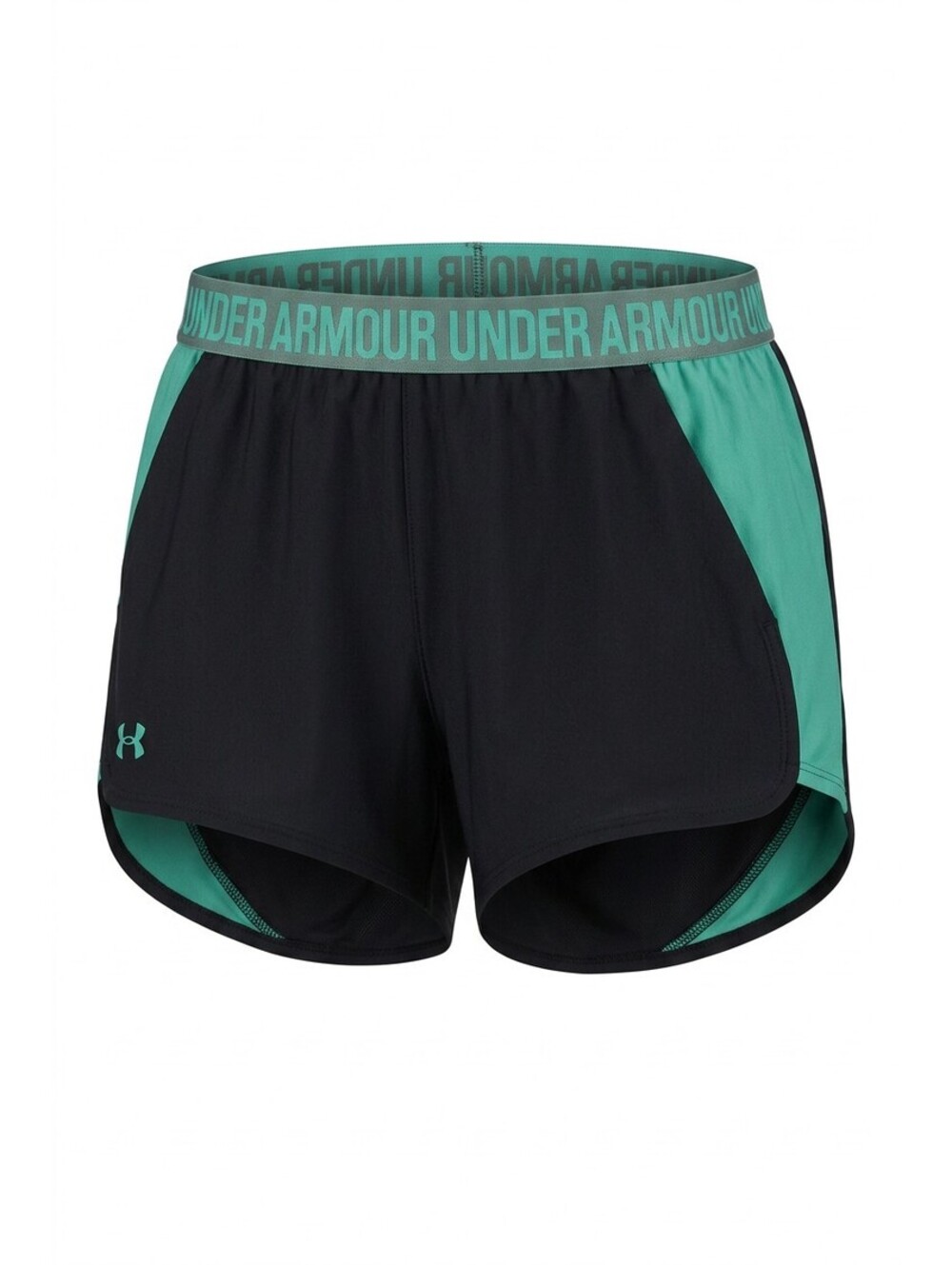 Under Armour Play Up Shorts Black Teal HeatGear Athletic Running Gym Womens M